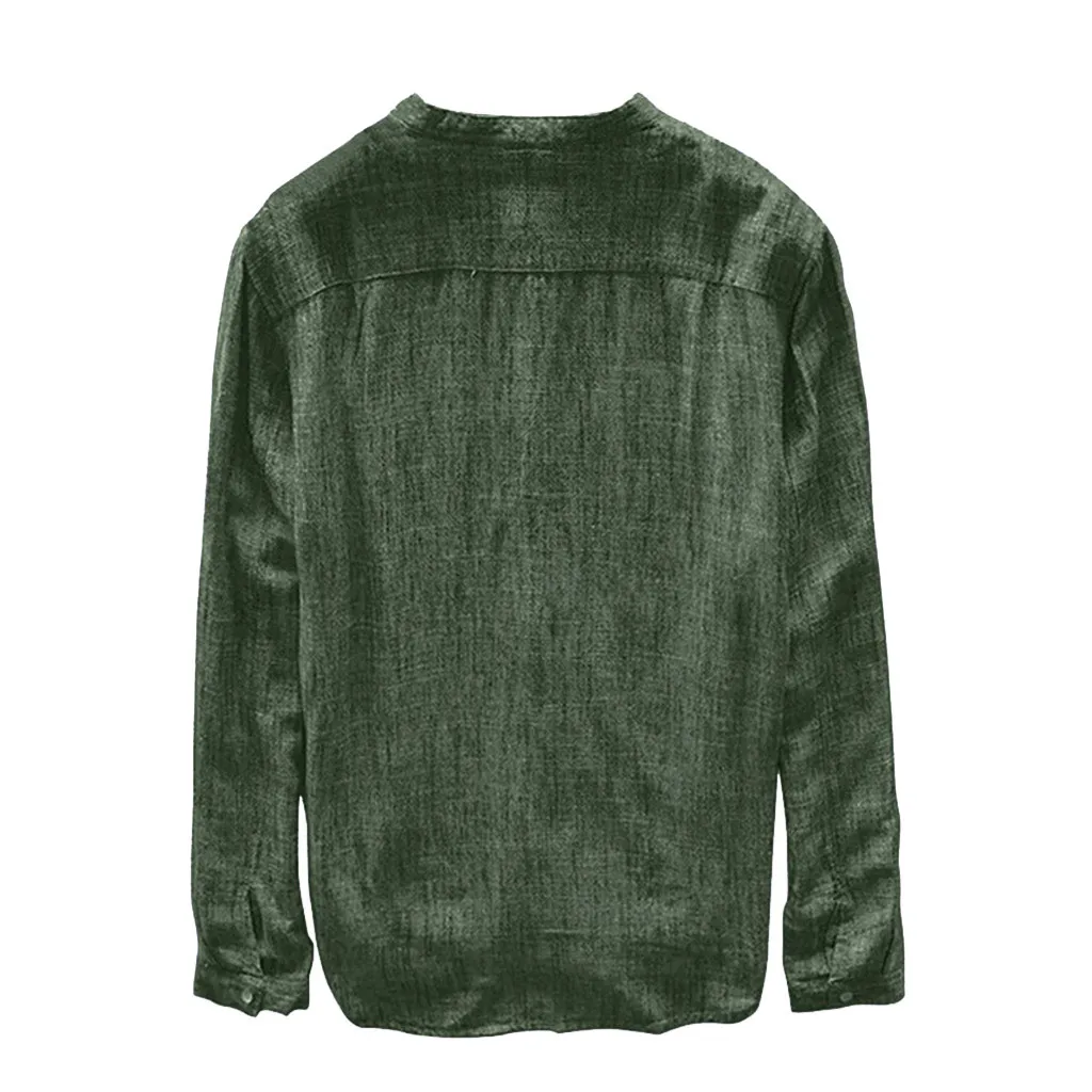 Рубашка мужская длинная на пуговицах Повседневная модная блуза из хлопка и льна