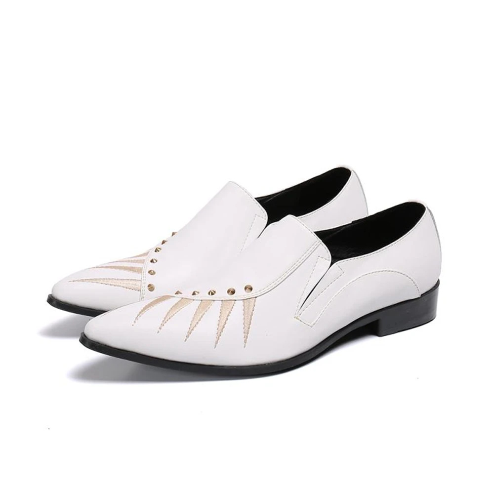 New Fashion Party Men Dress Shoes Pointed Toe Slip On White Genuine Leather Formal Business Office Wedding Shoes