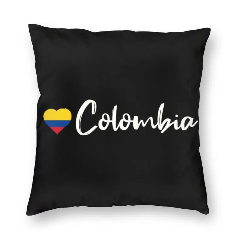 

Love Colombia Country Flag Square Pillowcover Patriot Gift Black Background Cushions Throw Pillow For Car Double-Sided Printing