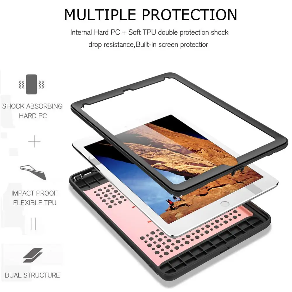 Чехол для iPad 9 7 2018 2017 6-го 5-го поколения ударопрочный Прочный чехол-подставка с