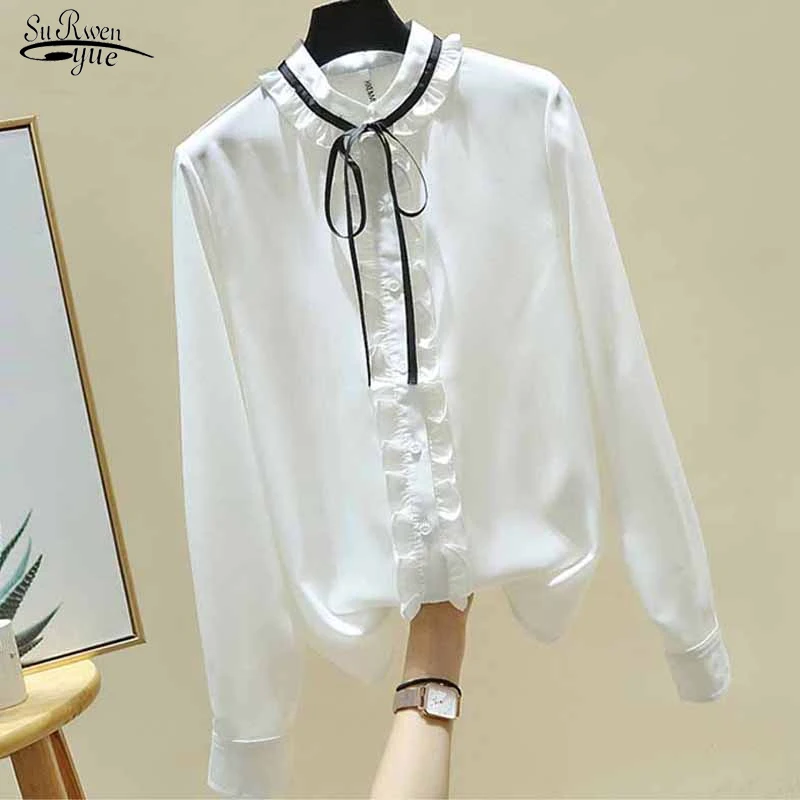 

Early Autumn Long Sleeve Bow Tie Chiffon Blouse Women O-neck Solid Splicing Cardigan Tops Slim Shirts Blusas Mujer De Moda 11512