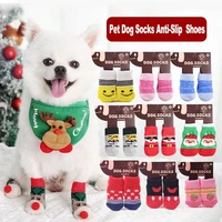 4pcs winter anti slip pet dog socks cute cartoon christams small cat dogs knit warm socks cat indoor wear boot