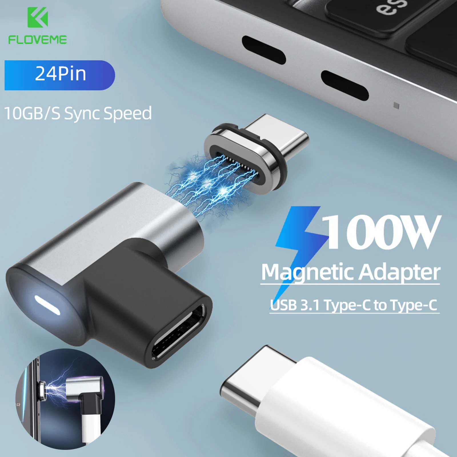 

FLOVEME 100W USB C To Type C Magnetic Adapter Fast Charging USB Type C Magnet Converter Magnetic Cable Right Angle USB Connector