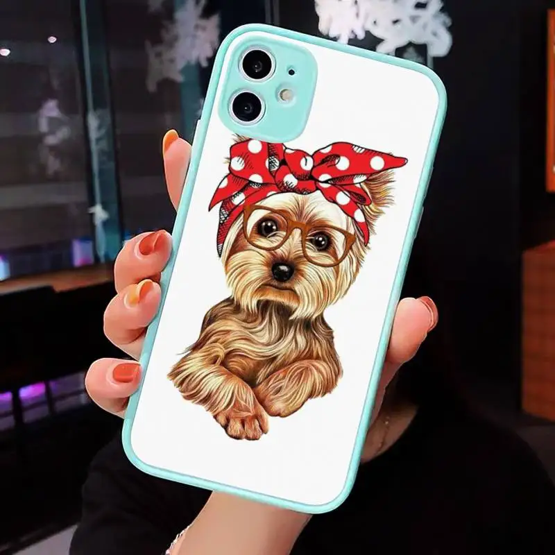 

Phone Case For iPhone 12 11 Mini Pro XR XS Max 7 8 Plus X yorkshire terrier small dog Matte transparent blue Cover