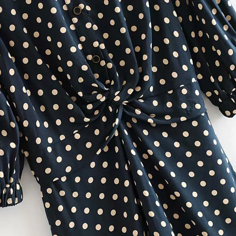 Осеннее женское платье, Повседневное платье в горошек с принтом, дизайнерское платье со складками, OL Vestidos