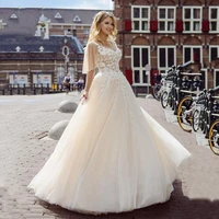 new simple wedding dresses open back half sleeves lace ivory tulle bridal gowns puffy princess robe gown plus size tailor made