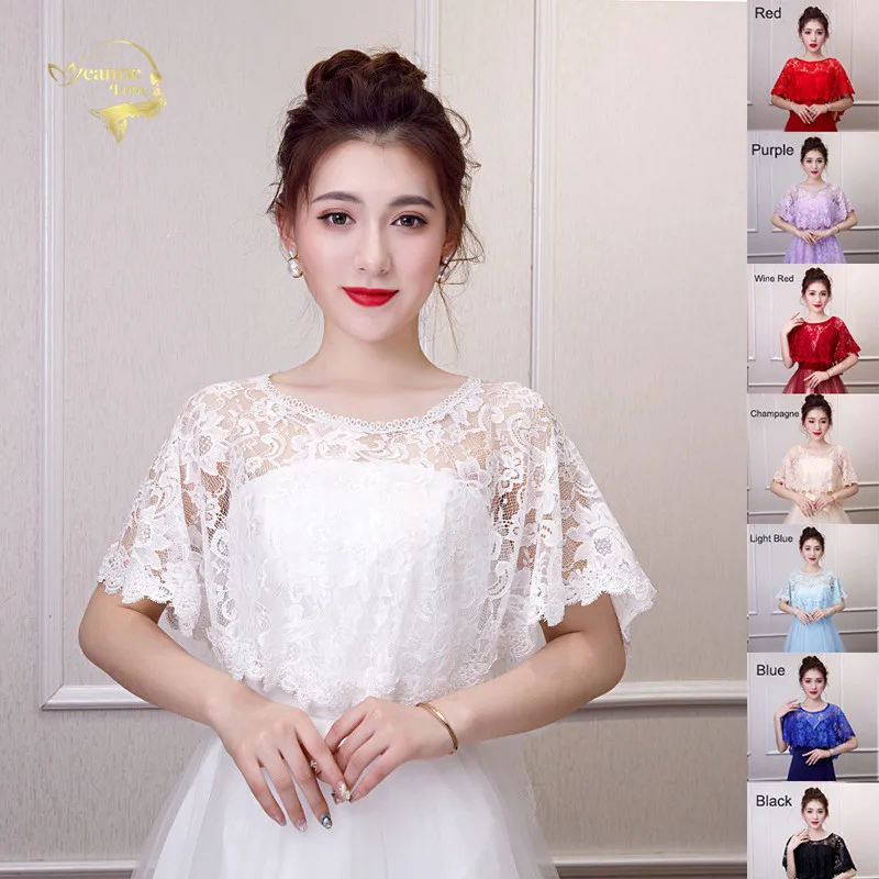 

Hot Summer Lace Wedding Wrap Women's Shawl Shrug Wedding Cape Bolero Cover Up Short Bridal Jacket For Evening Party Accessories
