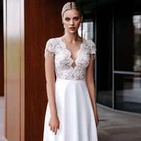 simple white chiffon floor length bohemian wedding dress for bride short sleeves bead button back civil bridal gowns summer 2022