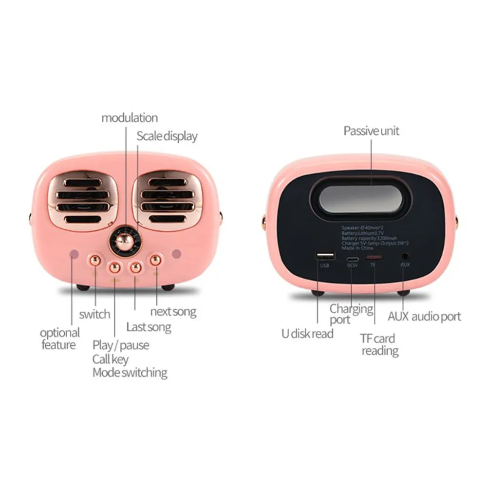 

Smiley Face Bluetooth Speaker Mini Retro Wireless Dual Loudspeaker Portable Subwoofer Music Player
