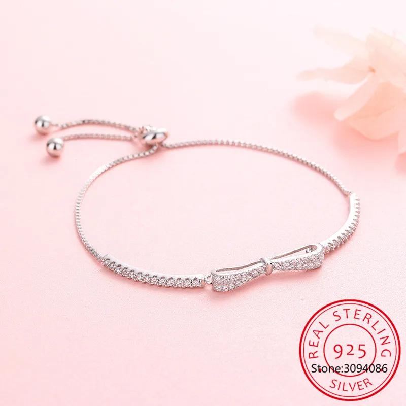 S925 Sterling Silver Fashion Bowknot Adjustable Bracelets 2021 New Shining Zircon Women Statement Jewelry Best Friend Gifts |