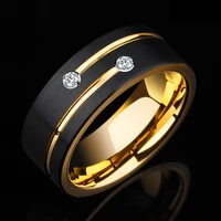 ywshk custom name ring for men black titanium steel wedding band with gold tone lines aaa cz stones gent anel can be wholesale