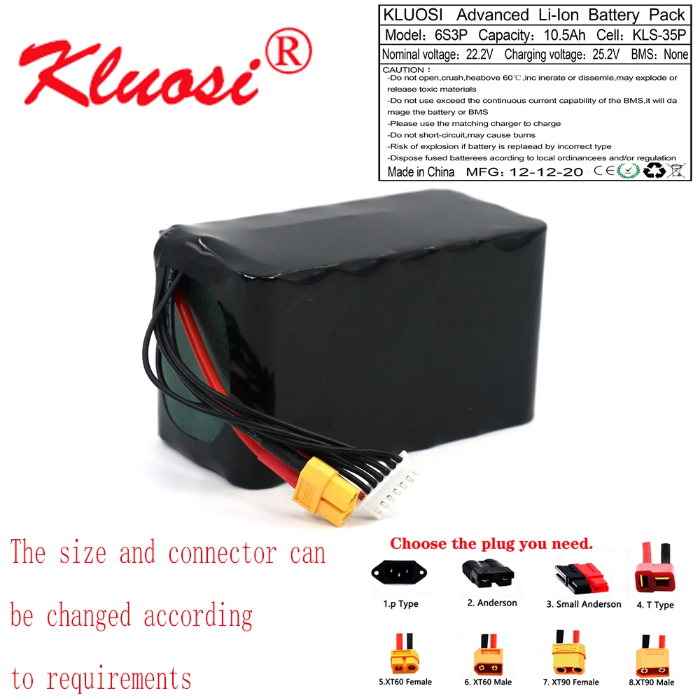

KLUOSI 6S3P 24V 10.5Ah 10Ah 25,2 V Высокая Ёмкость Бла (беспилотный летательный аппарат Перезаряжаемые Li-Ion Батарея для различных ру самолет квадротор XH2....
