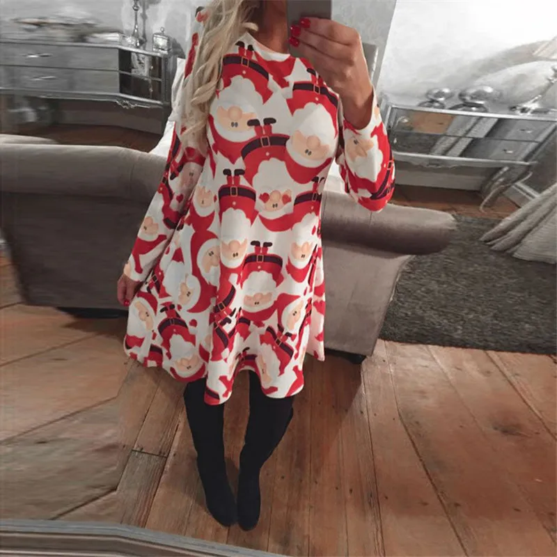 

Large Sizes 2021 New Autumn Women Casual Long Sleeve Cute Christmas Tree Snowman Dresses Loose Plus Size Dress Vestidos 4XL 5XL
