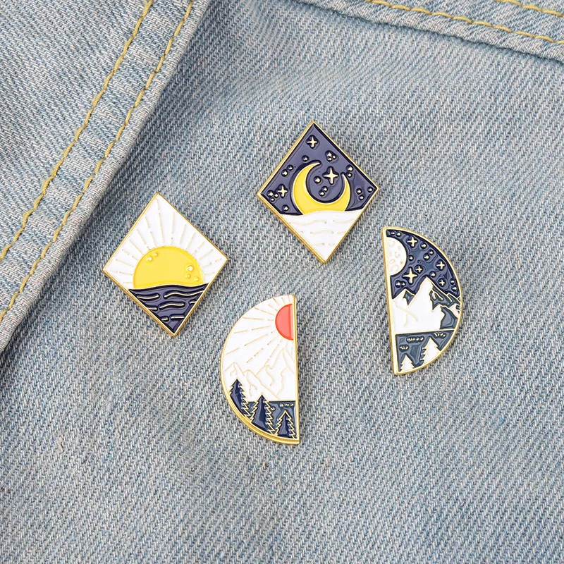 

Creative Sea Sunrise Scenery Brooch Exquisite Badge Bag Lapel Jewelry Gifts for Friends Sun And Moon Alternation Enamel Pins