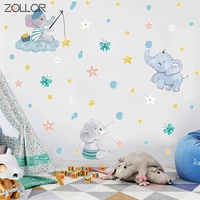 zollor baby elephant star butterfly diy decorative sticker self adhesive baby kids room watercolor mural decals for home nursery