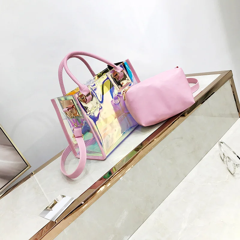

Women Laser Crossbody Bag Messenger Shoulder Bag PVC Shoulder Bags Jelly Small Tote Messenger Candy Colors Bags Laser Holographi