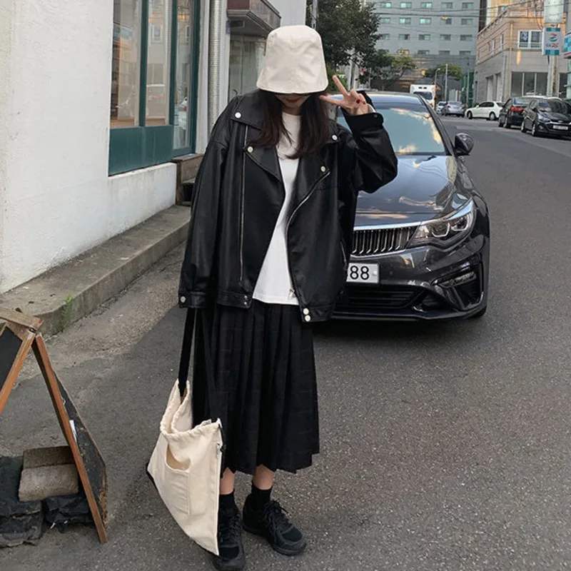 Женская куртка из искусственной кожи повседневные свободные Мотоциклетные