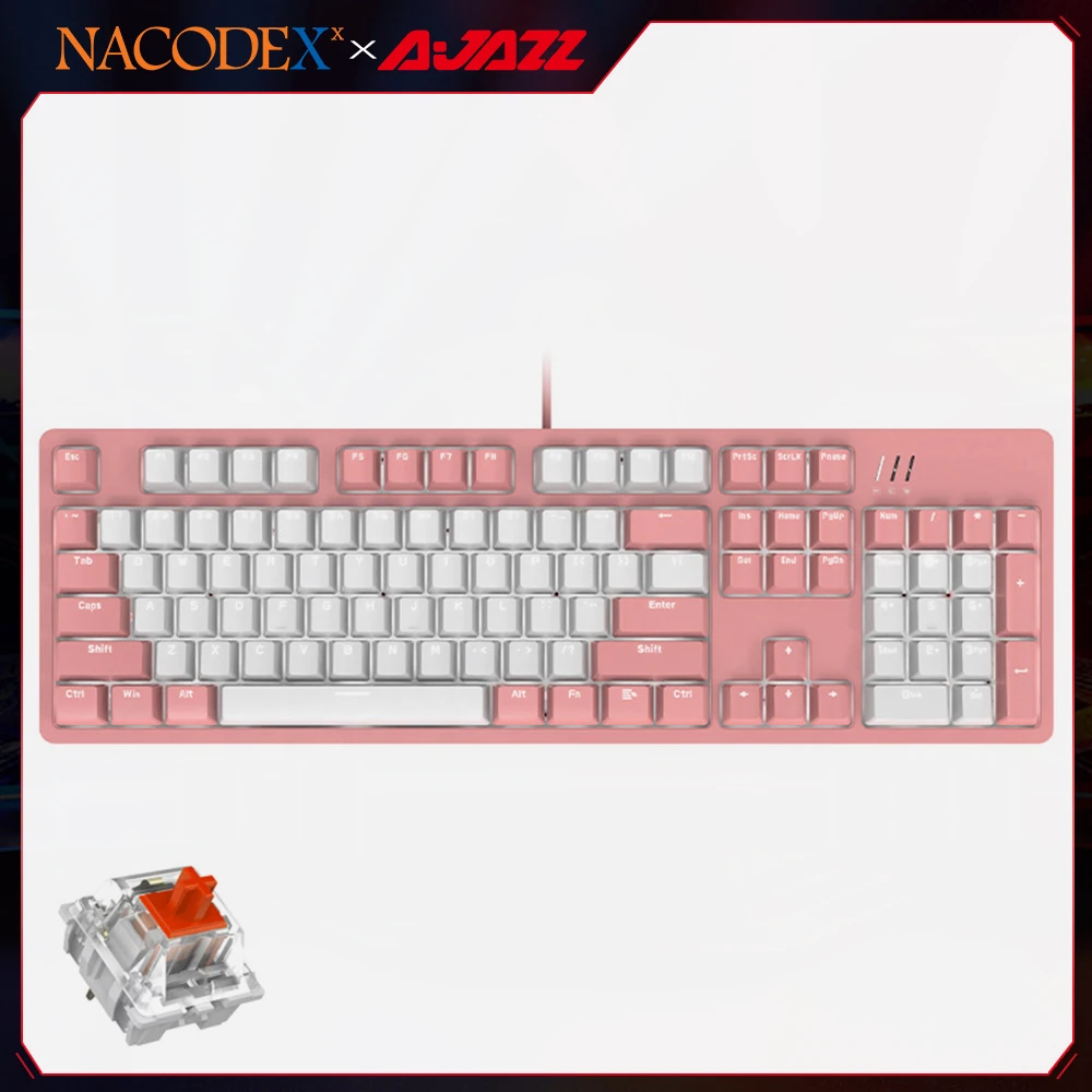 

AJAZZ NACODEX 104 keys Pink Mechanical Embedded Gaming Mechanical Keyboard Cool LED Lighting Effect Red Switch