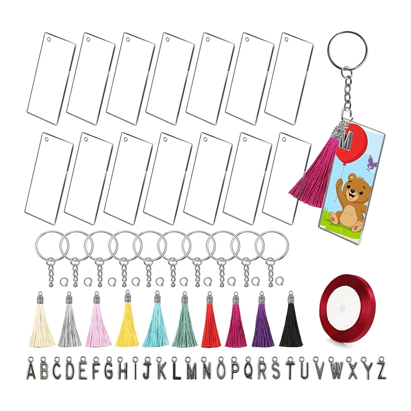 

Acrylic Keychains Blank,Rectangle Discs Christmas Ornaments, Colorful Tassels Decorations for DIY Projects and Crafts
