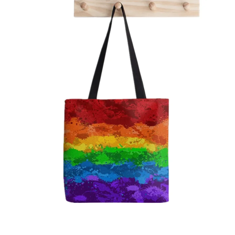 

Сумка-шоппер с радужным принтом флага, женская сумка для покупок в стиле Харадзюку, холщовая сумка-шоппер, женская сумка-тоут