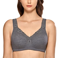 womens cotton non padded lace trim full coverage wirefree plus size bra