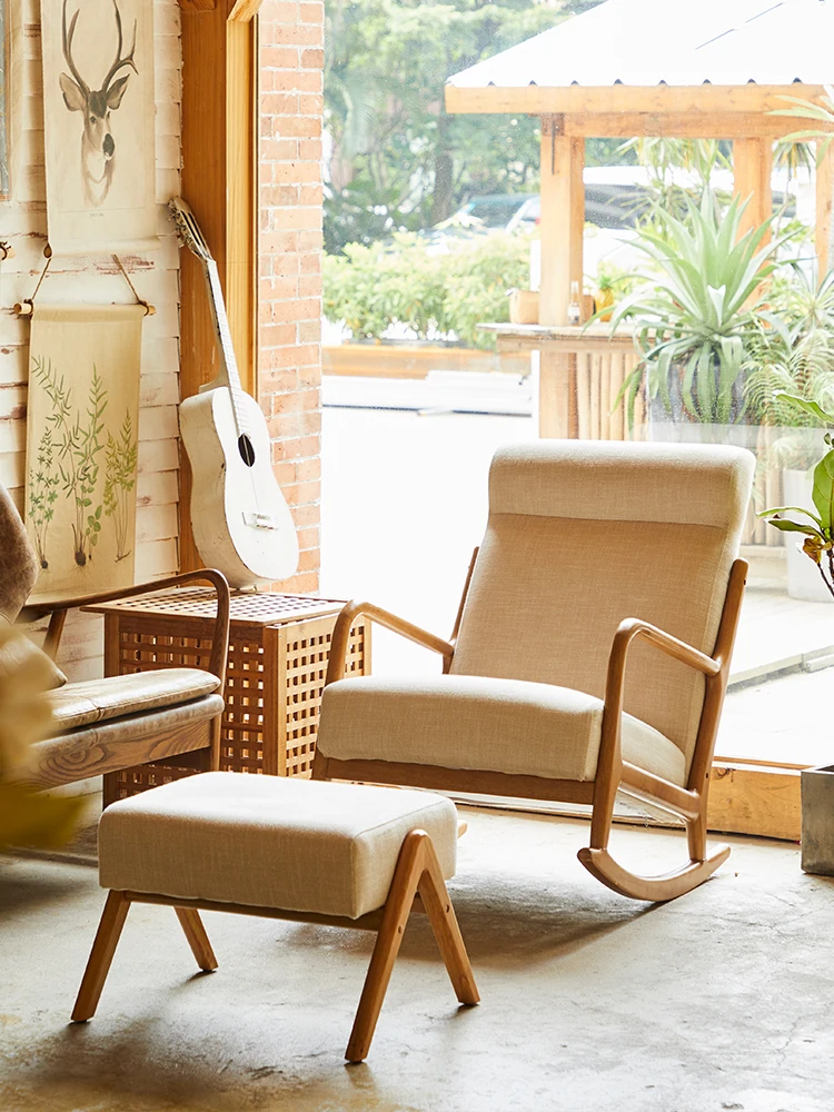 

Nordic balcony rocking chair chair adult solid wood household light luxury single person sofa leisure small family rocking chair