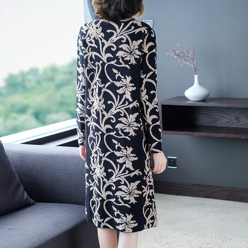 Женское осеннее 2019 Новое кашемировое вязаное платье с длинным рукавом свободные