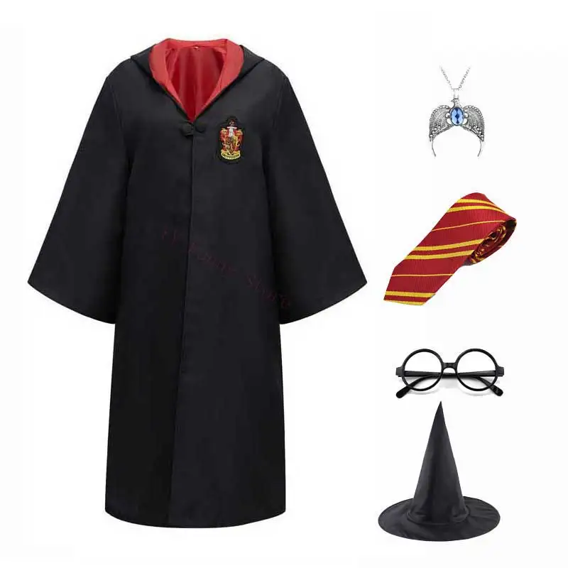 

Men Women Kids Pastor Witch Wizard Master Robe Cloak Magic School Uniform Scarf Tie Cap Unisex Children Adult Halloween Costume
