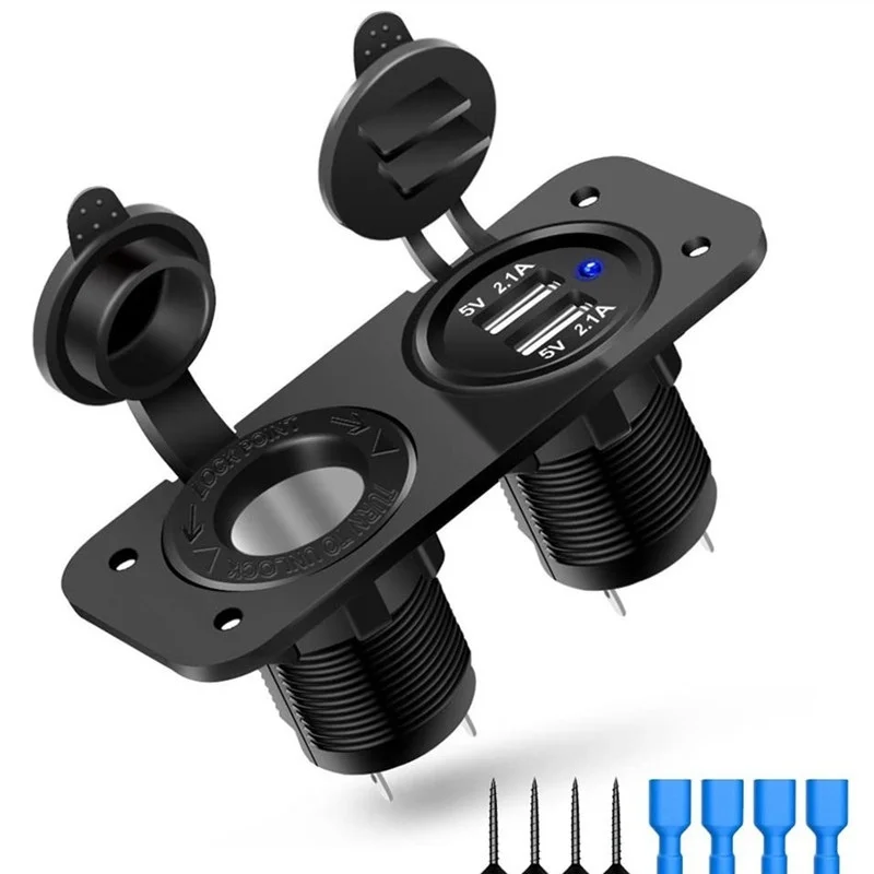 

12V USB Outlet Socket Panel Cigarette Lighter Outlet Splitter Dual USB Car Charger DIY Kit for Car Boat Marine Motorcycle RV