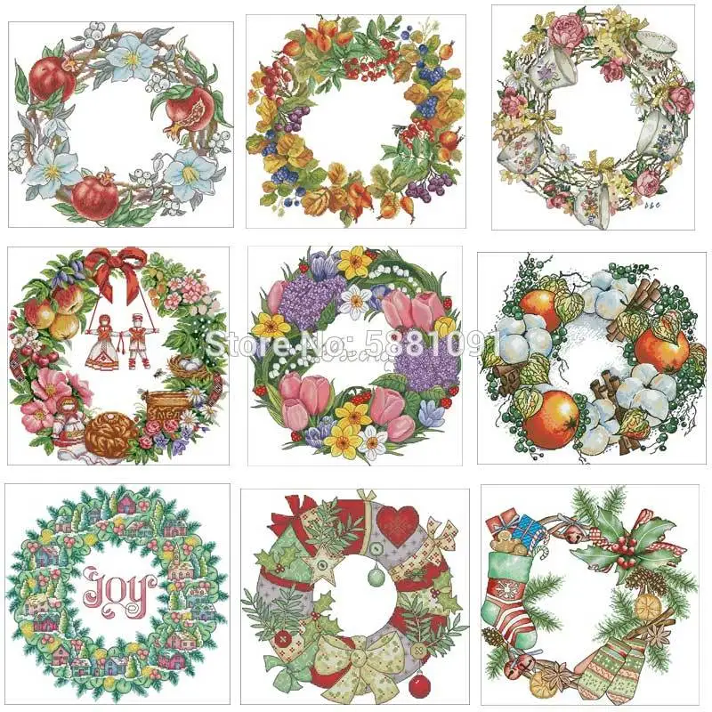 

Christmas Fruit Bird wreath Counted Cross Stitch 11CT 14CT 18CT DIY Cross Stitch Kits Embroidery Needlework Sets home decor