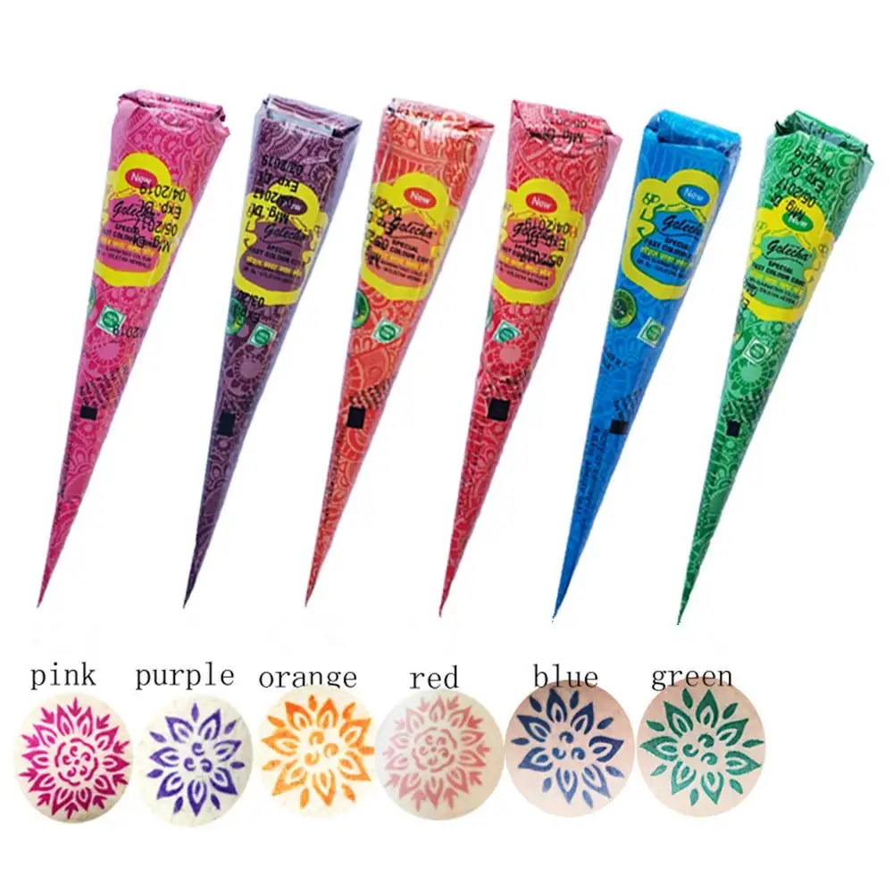 1PC Colorful Henna Tattoo Paste Black Brown Red White Henna Cones Indian For Temporary Tattoo Sticker Body Paint Art Cream Cone