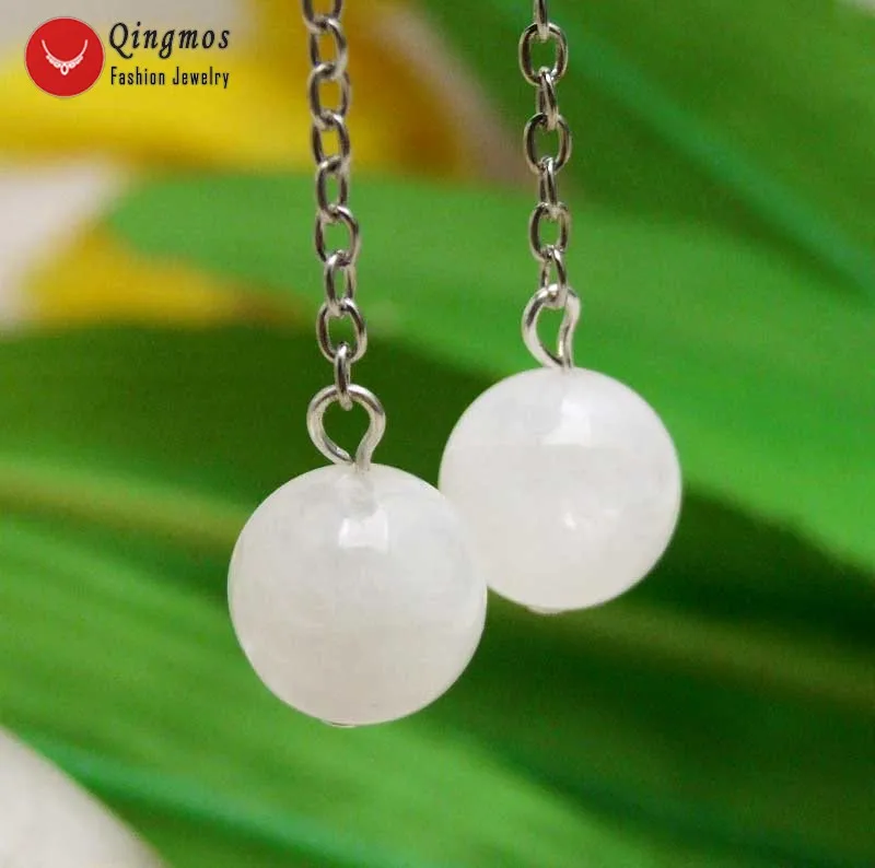 Женские серьги подвески Qingmos белые круглые 2 дюйма с натуральным камнем диаметром