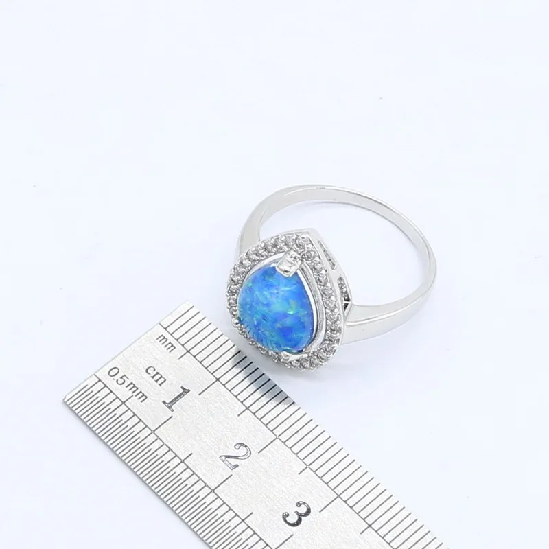

Blue Natural Opal Silver Color Jewelry Set for Women Earrings Necklace Pendant Ring Birthday Gift