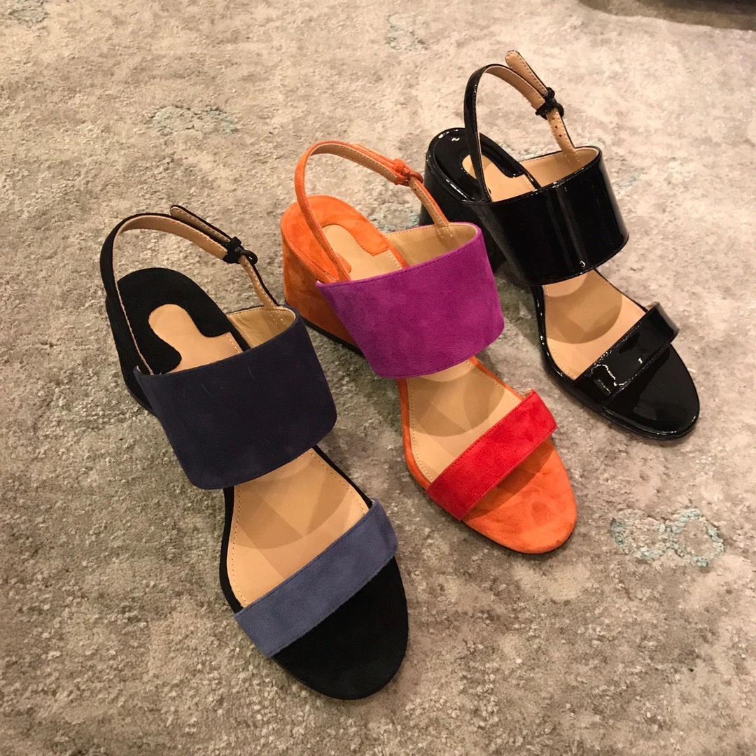 

2021 New Fashion Vintage Women's Sandals Shoes Genuine Patent Leather Pumps Sheepkin High Heel 5.5CM db032