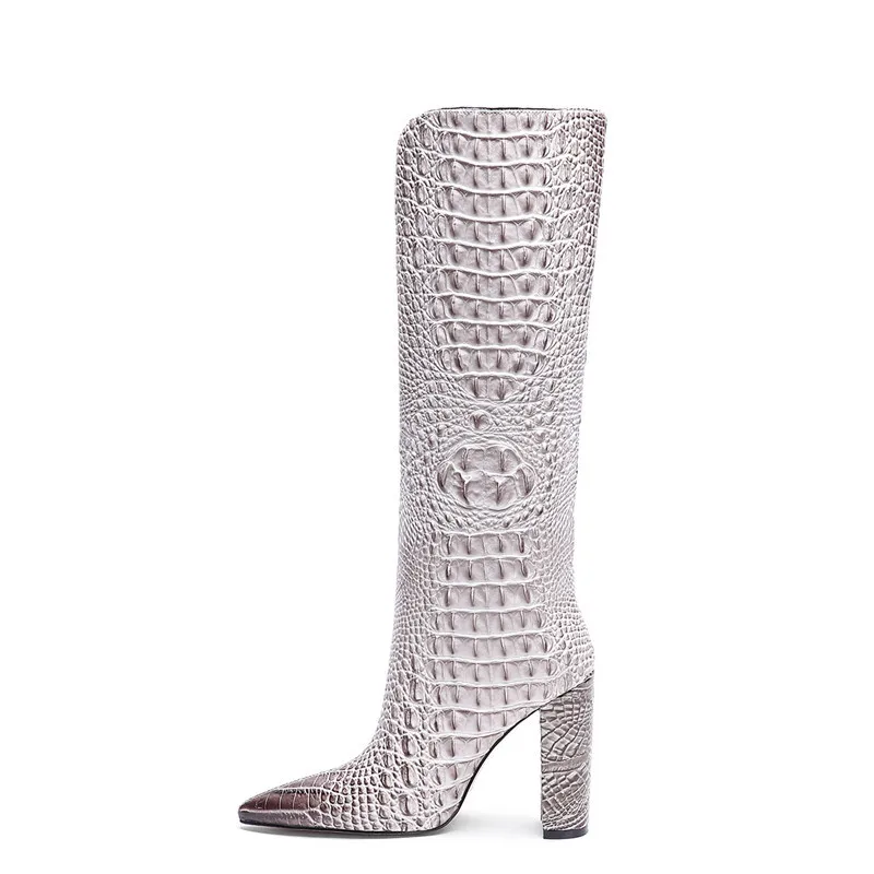 

Show crocodile high leather boots women's shoes large women's shoes women's knee length boots solid color