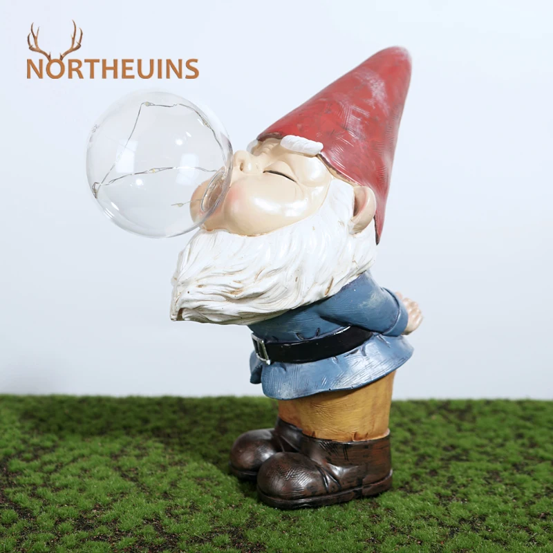 

NORTHEUINS Resin Dwarf Bubble Solar Light Figurines for Interior Pygmy Decorative Statues Home Garden Courtyard Decor Accessorie