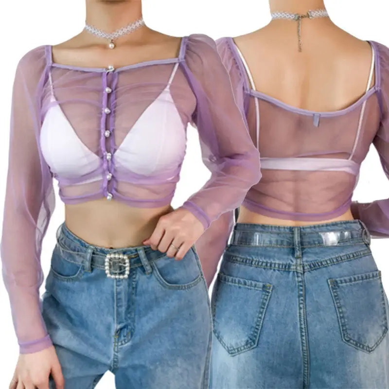 Летняя Сексуальная женская прозрачная сетчатая блузка повседневные топы с