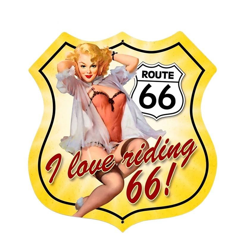 

Retro Route 66 Pinup Shield Pin-Up Girl Sexy Car Stickers Waterproof Styling for Bumper Camper Yacht SUV Fine Decals PVC13x12cm