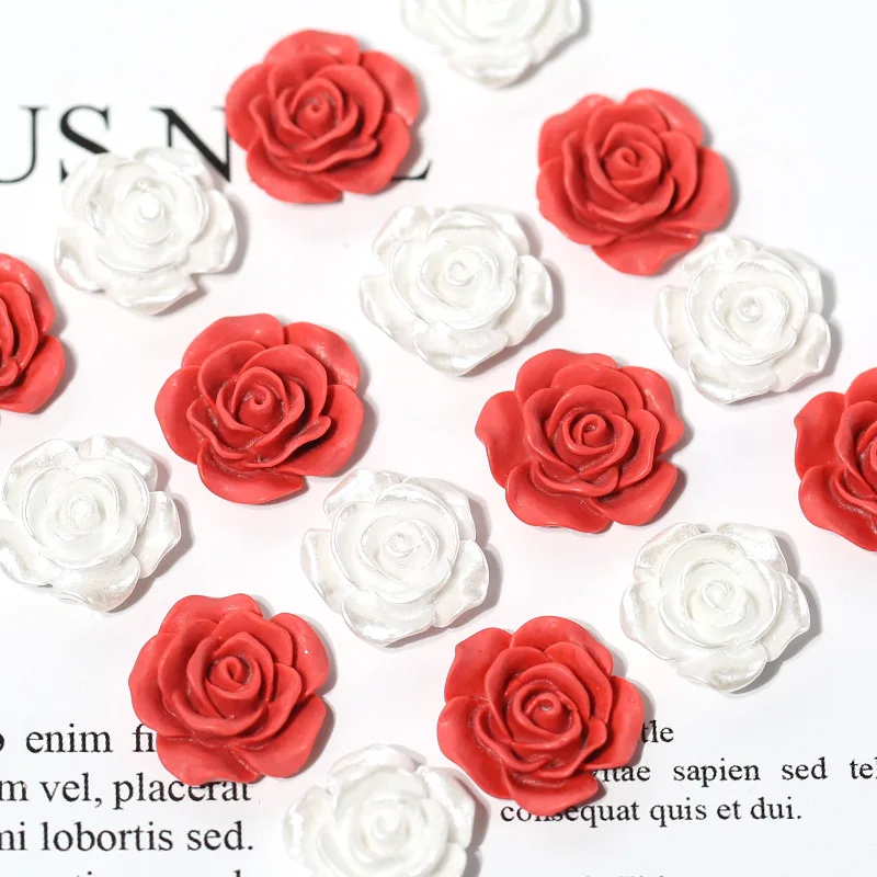 20 шт красный белый роза цветок из смолы кабошон с плоской задней частью телефон