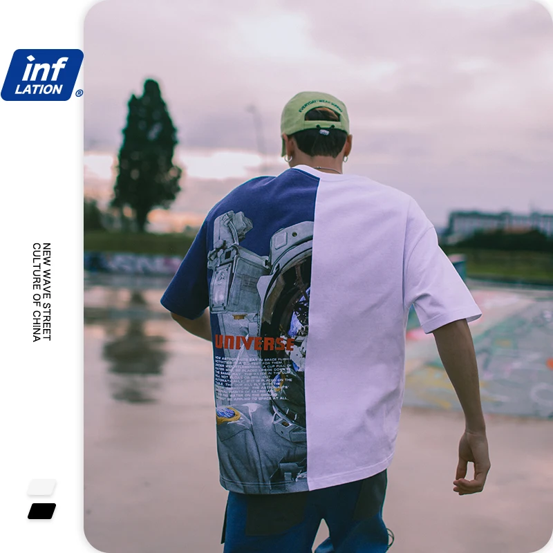 Инфляции мужская одежда футболка Цвет блок астронавт печати футболки с коротким