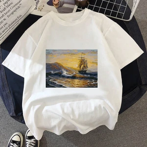 2021 Women T Shirts Fashion T-Shirt Graphic Oil Painting Casual Short Sleeve Summer Streetwear Aesthetic Tees Female Clothing