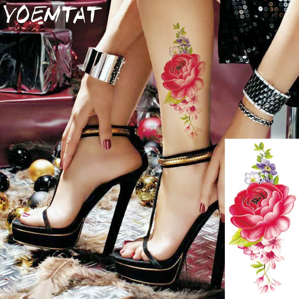 Флеш-тату из хны Поддельные Временные татуировки наклейки романтическая роза