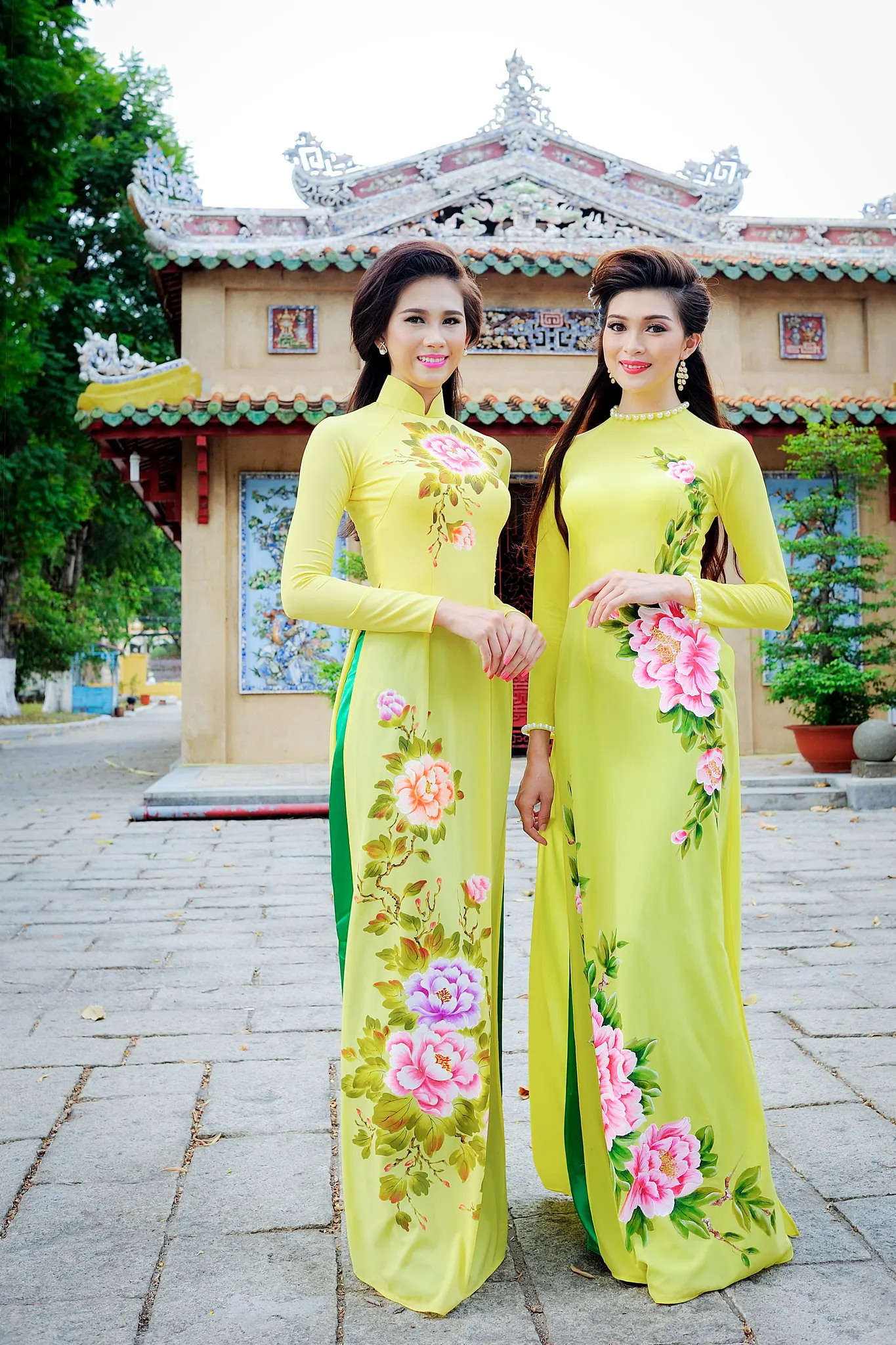 hand-painted peony traditional qipao dress two-piece cheongsam aodai vietnam clothing 2pcs | Тематическая одежда и