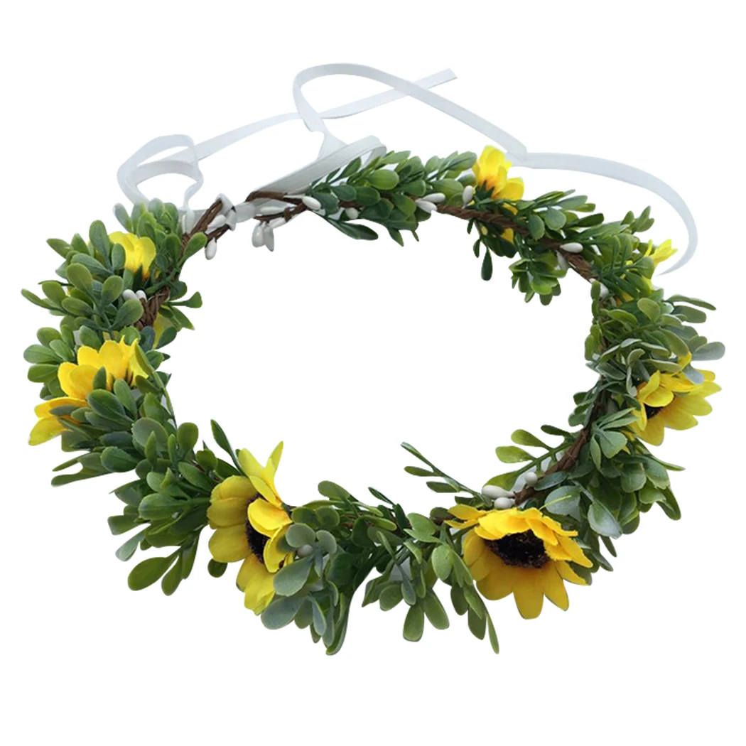 

Hair Wreath Simulated Sunflower Flower Headband Floral Headpiece for Wedding