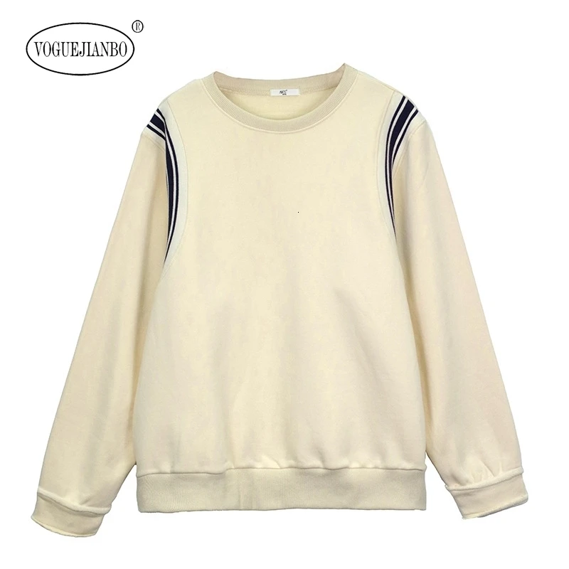 

2020 spring round neck long sleeve stripe loose sweatshirt women hoodies with plush warm pure cotton hoody pullover ropa mujer