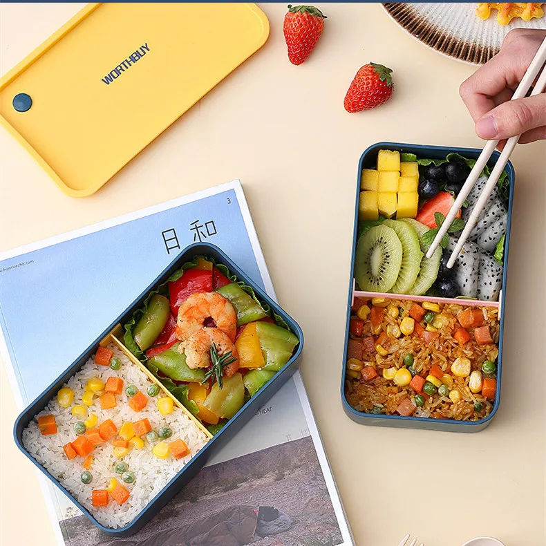 

Microwave Lunch Box Portable Food Container Wheat Straw Dinnerware Healthy Lunch Bento Boxes Lunchbox With Cutlery 720ml