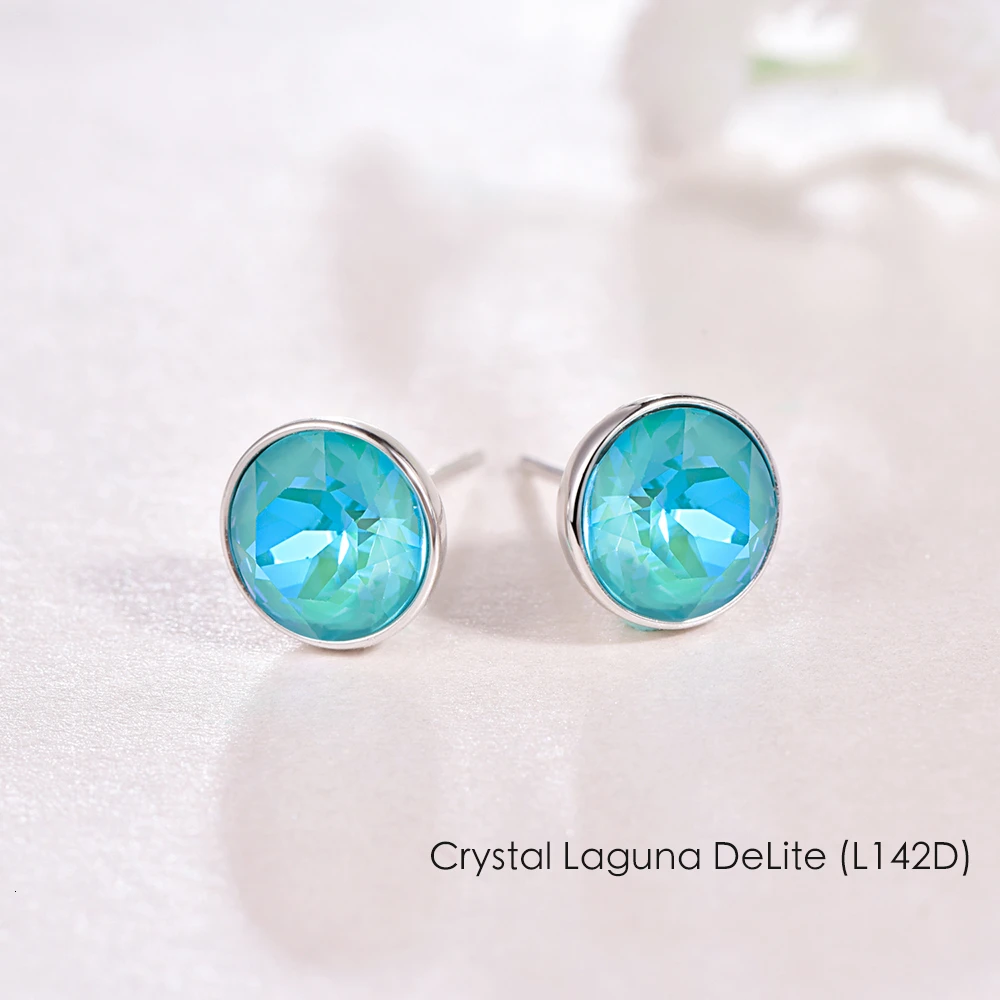 Серьги с кристаллами Swarovski, серьги из стерлингового серебра, круглые серьги для женщин, модные серьги-гвоздики, свадебные ювелирные изделия для офиса - Окраска металла: Crystal L142D
