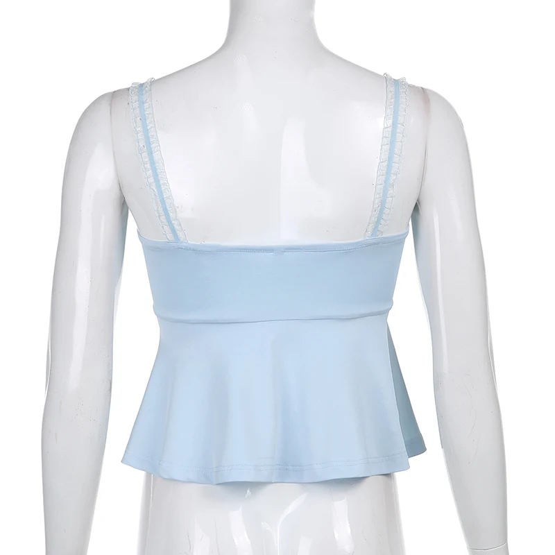 

Ruffle Casual Summer Sexy Tee Ladies Fashion 90s Party Sleeveless Suspender Top Ladies Patchwork Lace Y2K Spaghetti Belt Top