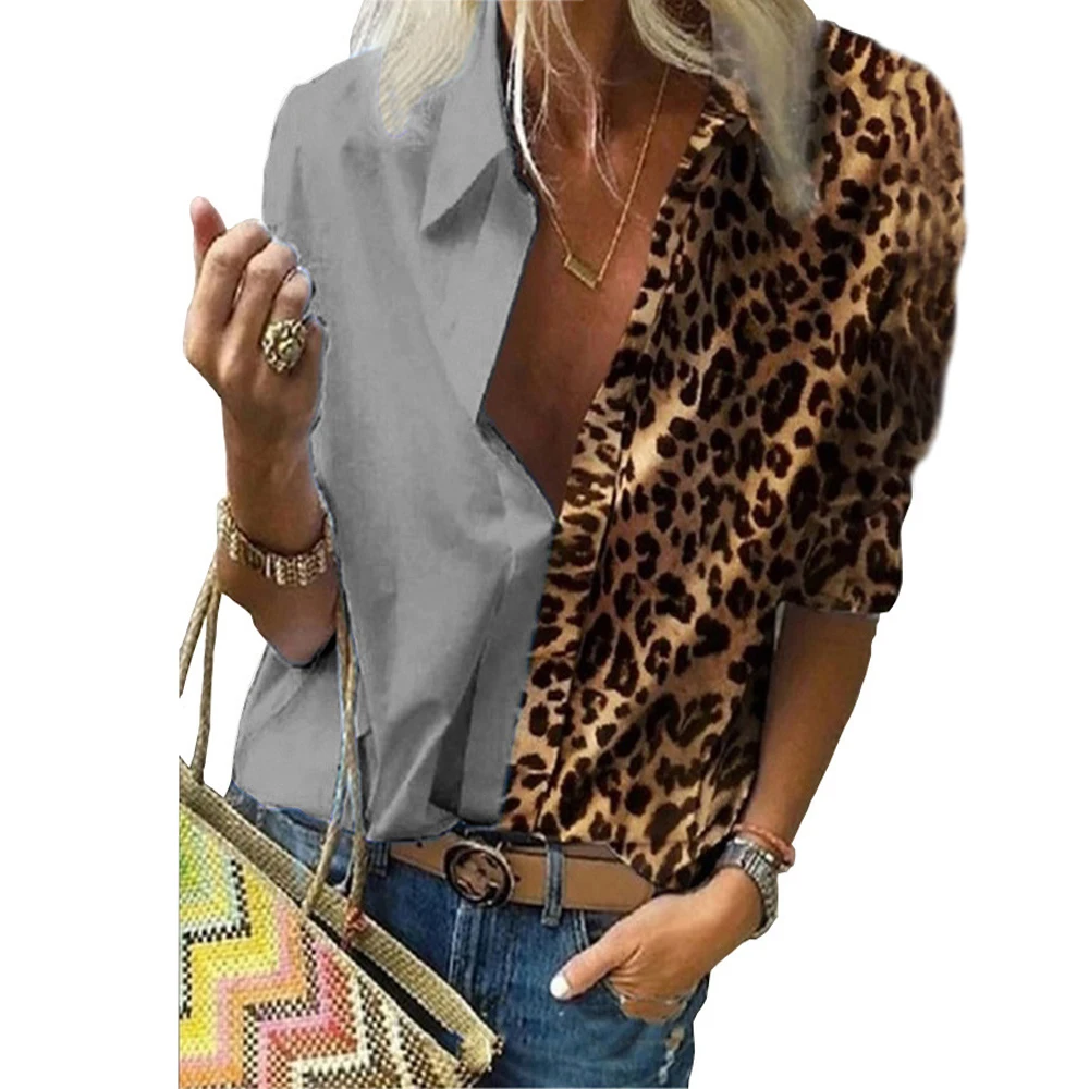 

Printed leopard print loose shirt Long Sleeve Chiffon shirt