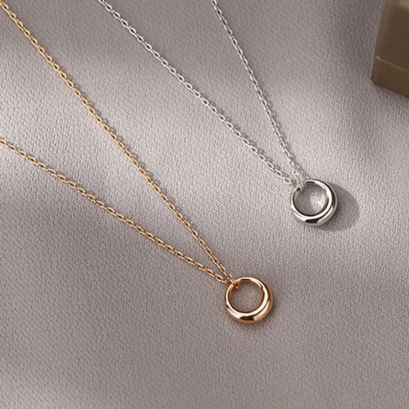 

VJGYHO 925 Sterling Silver Round Geometric Small Pendant Gold Necklace For Women Long Choker Minimalist Fine Jewelry